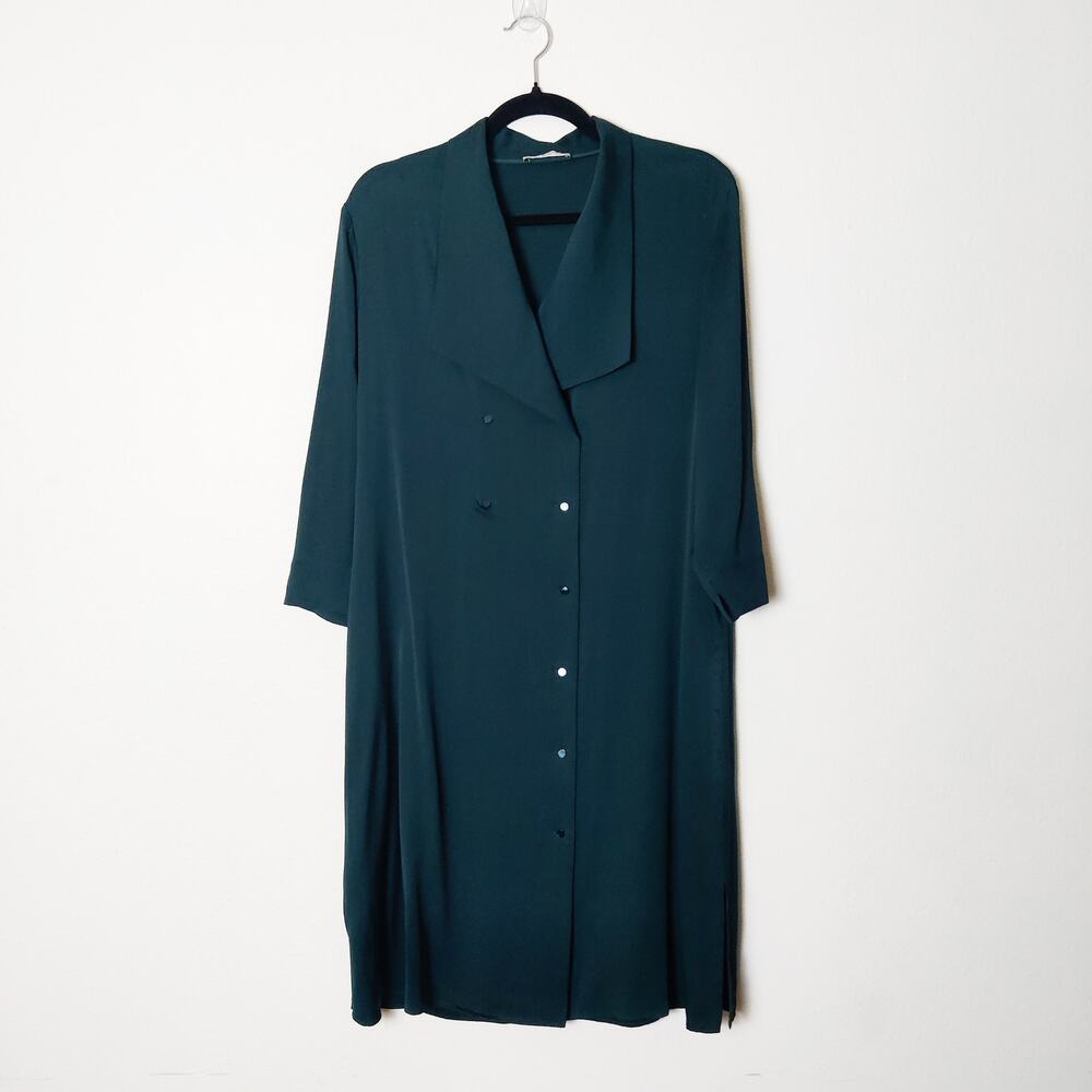 MM Lafleur Washable Silk Double Breasted Blazer Dress Emerald Green Small Luxury